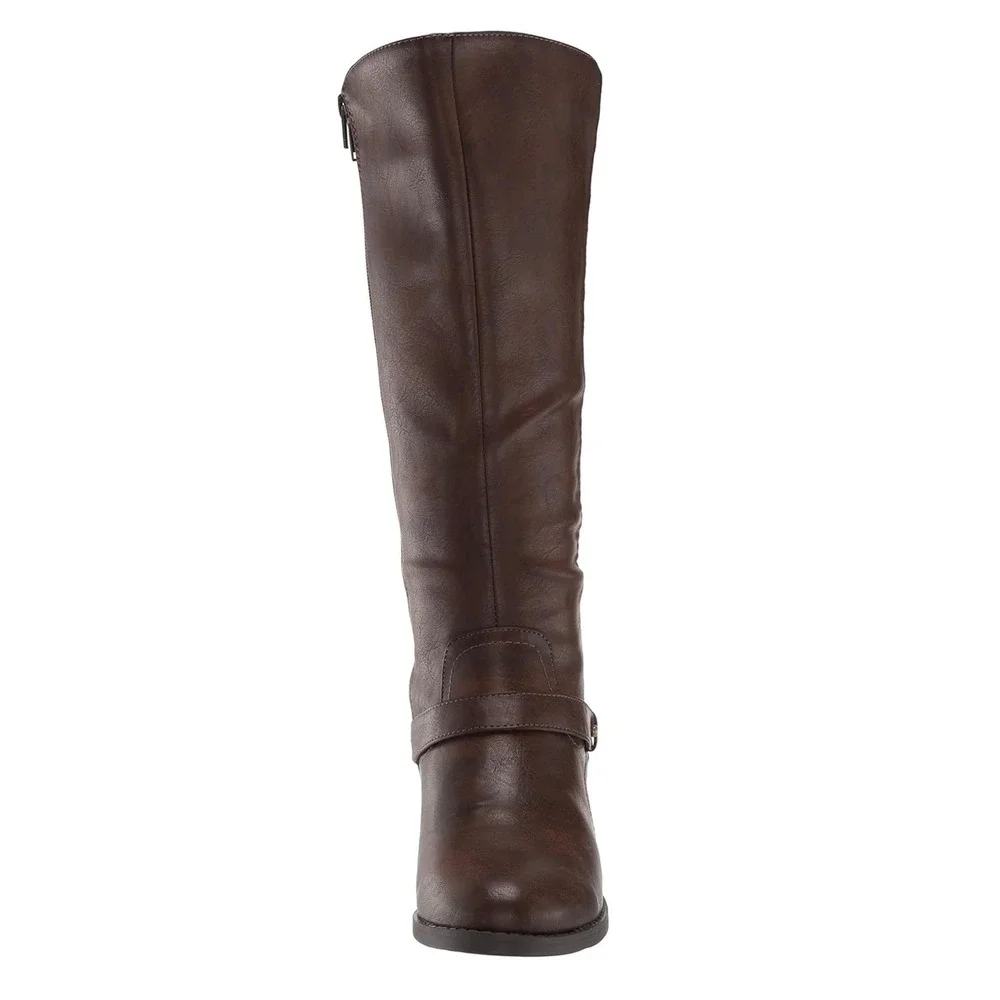 Easy Street Jewel Knee High Boots Womens Sz 8.5M Brown Strap Detail Side Zip NEW